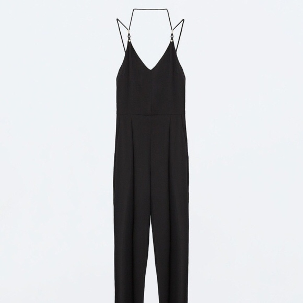 Zara Black and Gold Strappy Tailored Jumpsuit, L